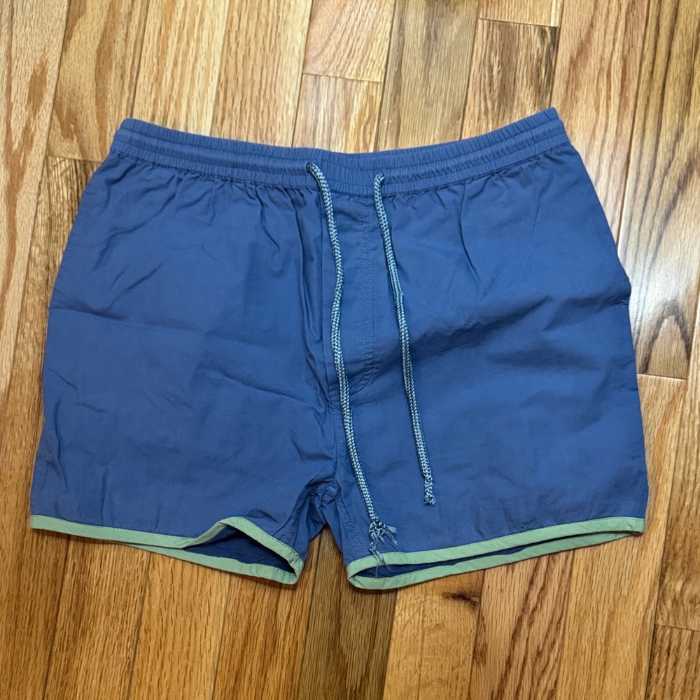Kids Blue Drawstring Shorts with Green Trim